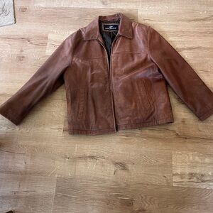 Dockers Men's Chestnut Brown Leather Bomber Jacket